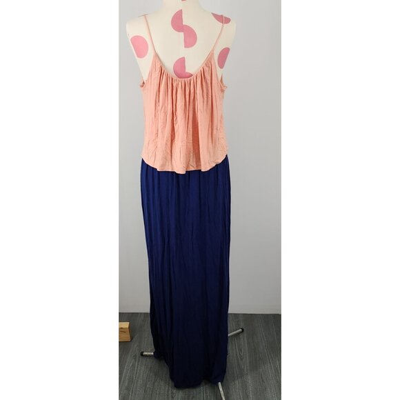 Women's Pink Owl Apparel Navy Peach Spaghetti Strap Maxi Dress Medium Flowy Long - Picture 2 of 5